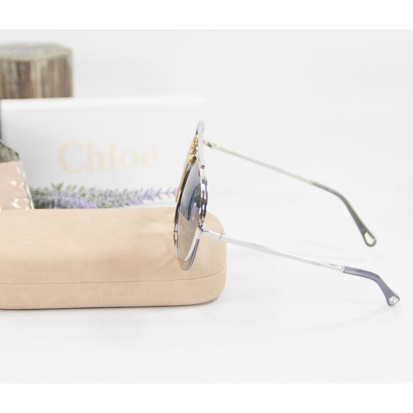 Chloe CE144S Gold Blue Gradient Romie Aviator Logo Sunglasses NWT Case - Picture 3 of 8